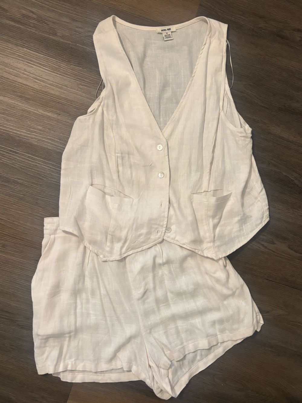 Sleeveless Cream Linen-Blend Romper with Button Vest
